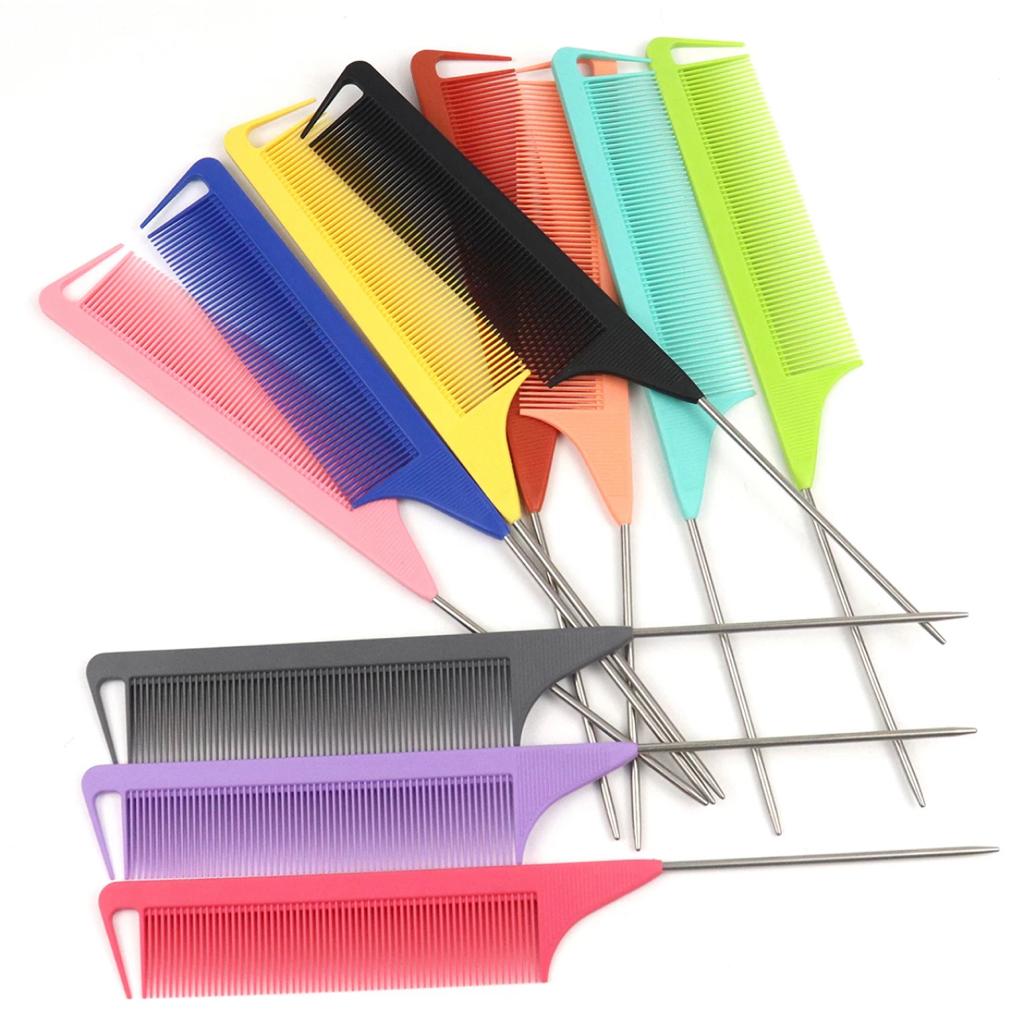 6 PC Yellow Rat Tail Styling Comb with Stainless Steel Pintail