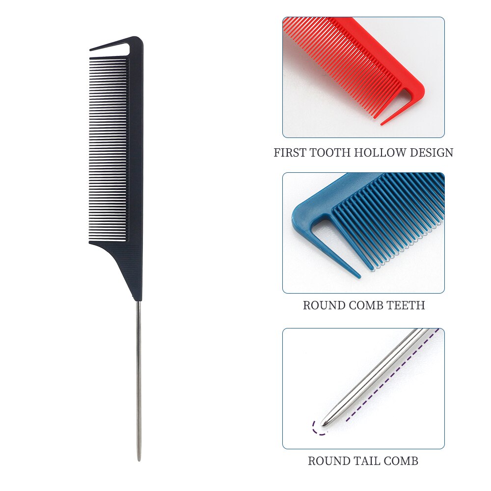 10 pieces Hairdressing Anti Static Heat Resistant carbon Mental prediction Rat tail comb