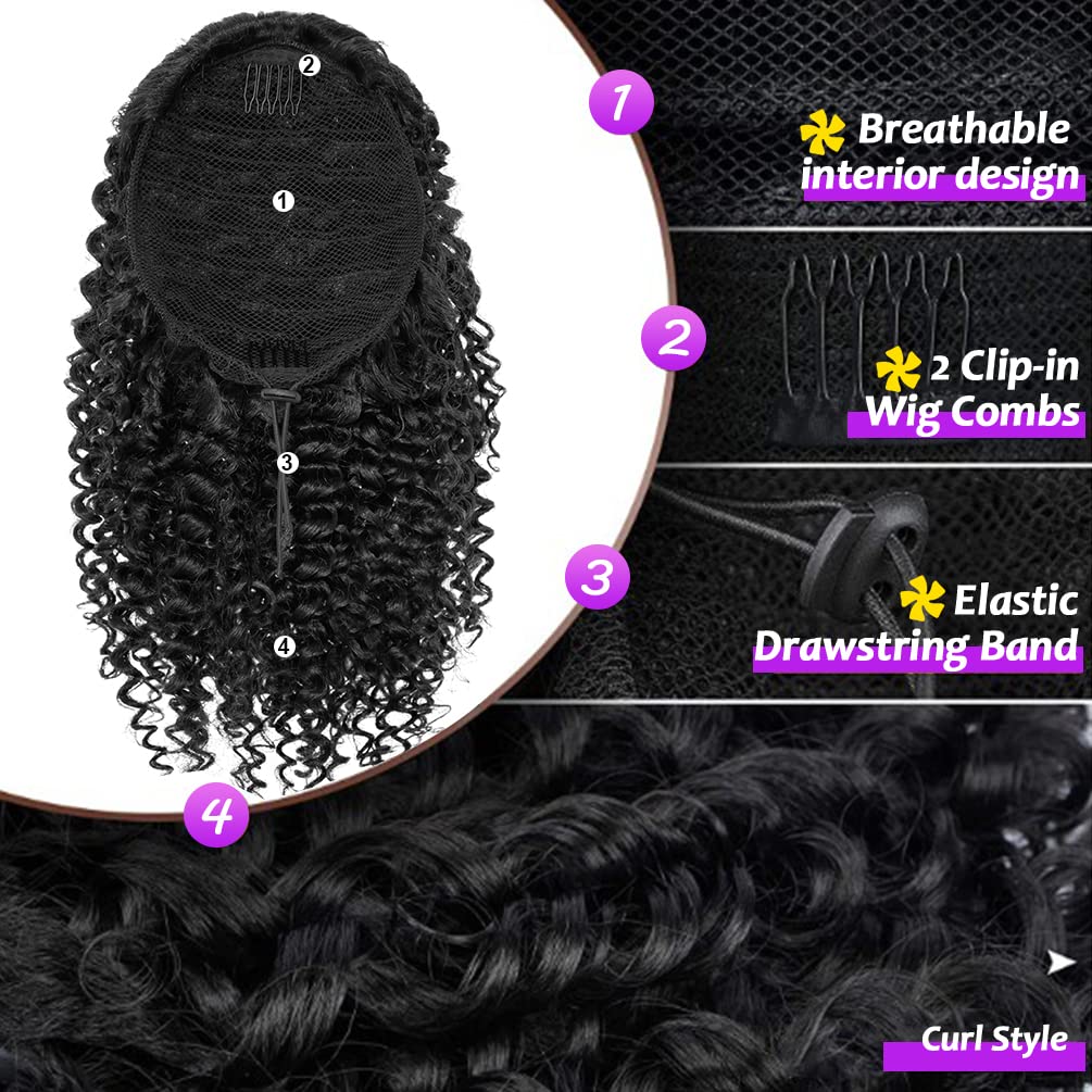 8-inch Afro Kinky Curly ponytail synthetic Hair for Women Wrap-Around Drawstring ponytail